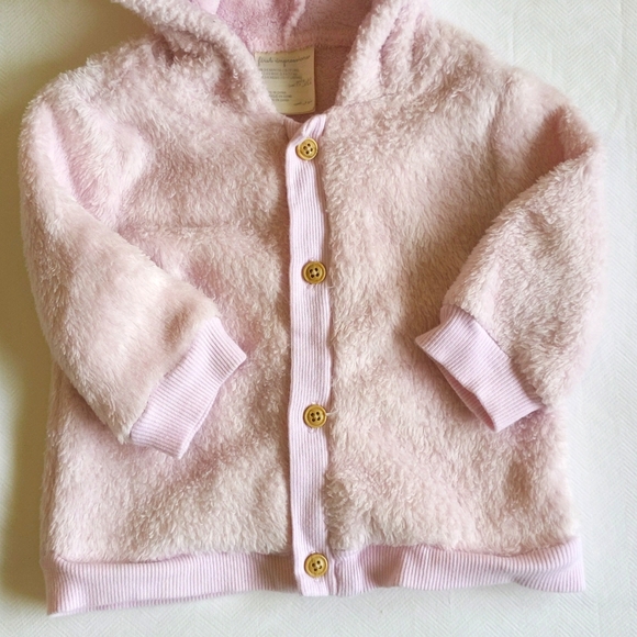 first impressions fluffy pastel pink fleece hoodie cardigan sweater 3-6 months - Picture 4 of 6